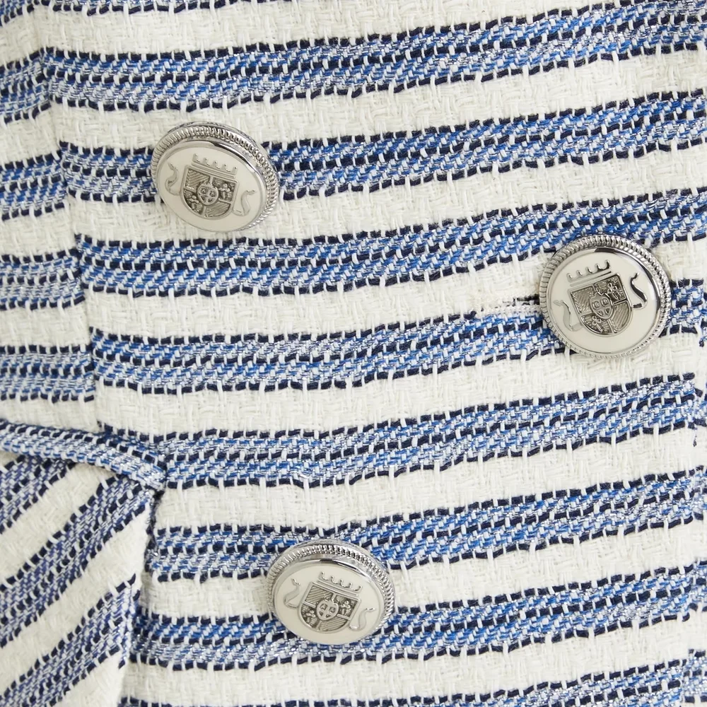 Veronica Beard Ryland Striped Cotton-Blend Tweed Blazer in Blue and White Size 8 - Picture 3 of 15